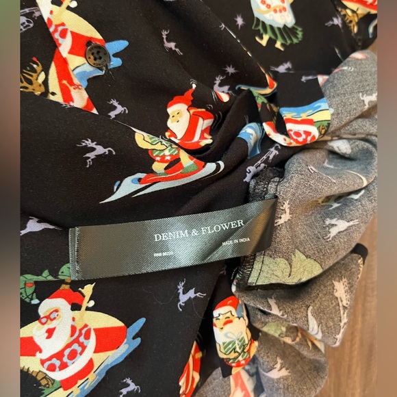Denim and Flower Lets Beach Up Santa Short Sleeve Button Down Shirt SZ L - Picture 9 of 9